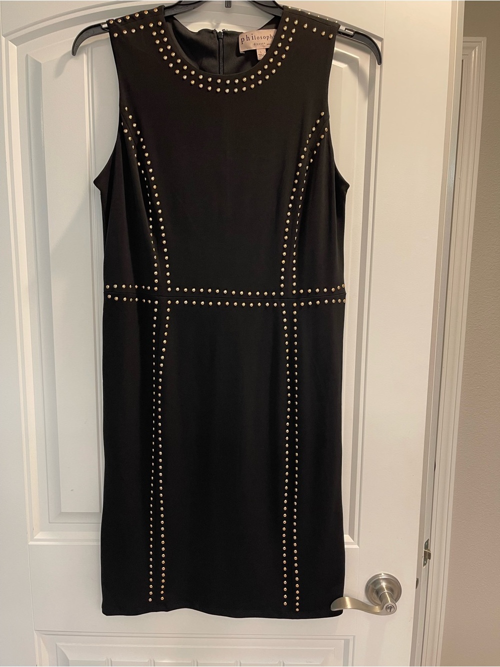 Philosophy Large Black Dress with  Gold Studs Lined Knee Length